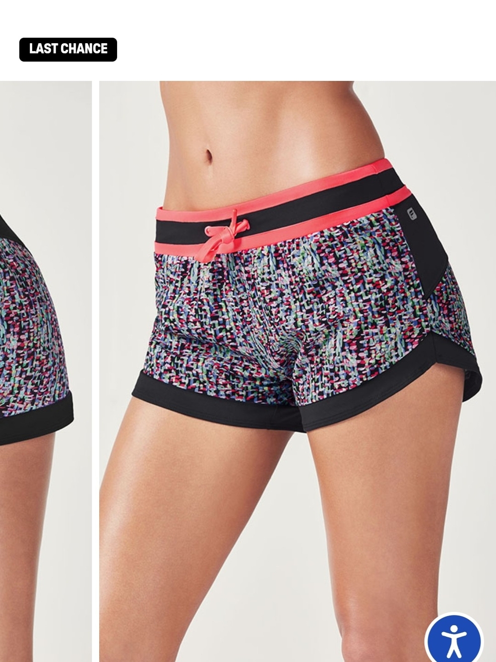 Fabletics Multicolor Print Athletic Shorts with Coral Waistband